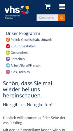 Vorschau der mobilen Webseite www.vhs-rickling.de, Volkshochschule der Gemeinden Daldorf, Groß Kummerfeld, Heidmühlen, Latendorf, Rickling e.V.