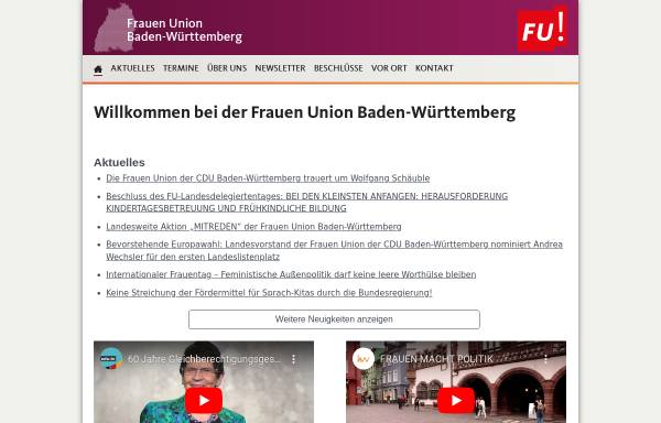 Vorschau von www.fu-bw.de, Frauen Union Landesverband Baden-Württemberg