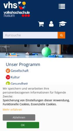 Vorschau der mobilen Webseite www.vhs-husum.de, Volkshochschule Husum
