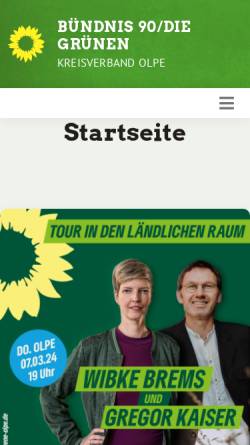 Vorschau der mobilen Webseite www.gruene-olpe.de, Bündnis 90/Die Grünen Kreisverband Olpe