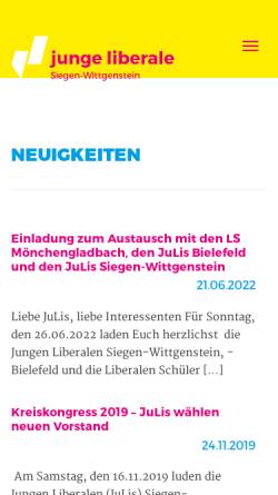 Vorschau der mobilen Webseite www.julis-siegen.de, JuLis - Junge Liberale Kreisverband Siegen-Wittgenstein