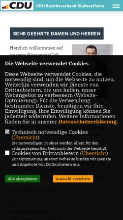 Vorschau der mobilen Webseite www.cdu-suedwestfalen.de, CDU-Bezirksverband Südwestfalen