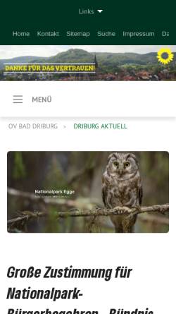 Vorschau der mobilen Webseite gruene-bad-driburg.de, Bündnis 90/Die Grünen Bad Driburg