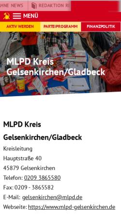 Vorschau der mobilen Webseite www.mlpd-gelsenkirchen.de, Marxistisch-Leninistische Partei Deutschlands (MLPD), Kreis Gelsenkirchen