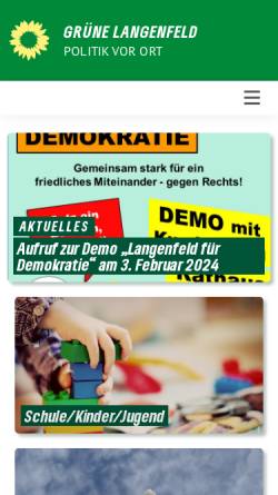 Vorschau der mobilen Webseite gruene-langenfeld.de, Bündnis 90/Die Grünen Langenfeld, Rheinland