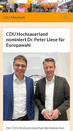 Vorschau der mobilen Webseite www.cdu-meschede.de, CDU Ortsunion Meschede
