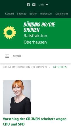Vorschau der mobilen Webseite www.gruene-ratsfraktion-oberhausen.de, Bündnis 90/Die Grünen Ratsfraktion Oberhausen
