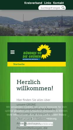 Vorschau der mobilen Webseite www.gruene-wuppertal.de, Bündnis 90/Die Grünen Ratsfraktion Wuppertal