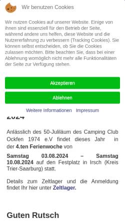 Vorschau der mobilen Webseite www.camping-club-ockfen.de, Camping Club Ockfen 1974 e.V.