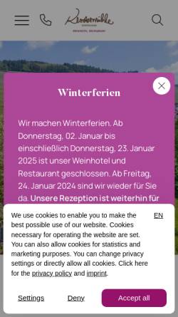 Vorschau der mobilen Webseite www.hotel.klostermuehle-saar.de, Klostermühle Ockfen