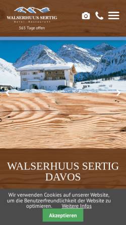 Vorschau der mobilen Webseite www.walserhuus.ch, Hotel Restaurant Walserhuus Sertig Davos