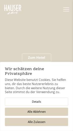 Vorschau der mobilen Webseite www.hotelhauser.ch, Hotel Restaurant Confiserie Hauser