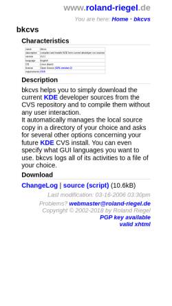 Vorschau der mobilen Webseite www.roland-riegel.de, bkcvs - KDE aus dem CVS compilieren