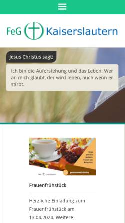 Vorschau der mobilen Webseite kaiserslautern.feg.de, FeG Kaiserslautern