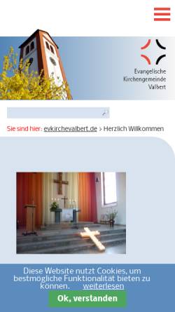 Vorschau der mobilen Webseite www.evkirchevalbert.de, Ev. Kirchengemeinde Valbert