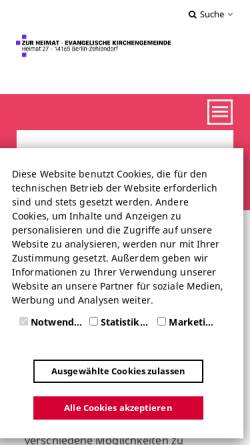 Vorschau der mobilen Webseite www.heimatgemeinde.de, Ev. Kirchengemeinde zur Heimat