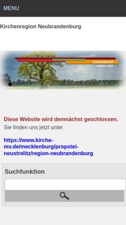 Vorschau der mobilen Webseite www.kirche-neubrandenburg.de, Ev.-Luth. Kirchengemeinden Neubrandenburgs