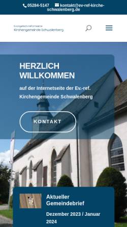 Vorschau der mobilen Webseite www.ev-ref-kirche-schwalenberg.de, Ev.-Ref. Kirchengemeinde Schwalenberg