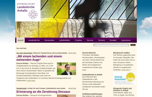 Vorschau von www.landeskirche-anhalts.de, Evangelische Kirche Anhalts