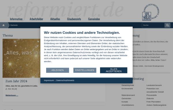 Vorschau von www.reformiert.de, Evangelisch-reformierte Kirche