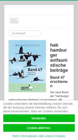 Vorschau der mobilen Webseite ornithologie-hamburg.de, Arbeitskreis an der Staatlichen Vogelschutzwarte Hamburg (AKVSW-HH)