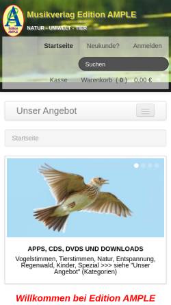 Vorschau der mobilen Webseite www.vogelstimmentrainer.de, Musikverlag Edition AMPLE