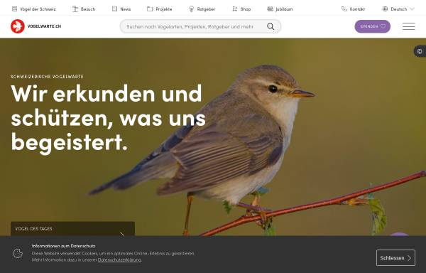 Vorschau von www.vogelwarte.ch, Schweizerische Vogelwarte