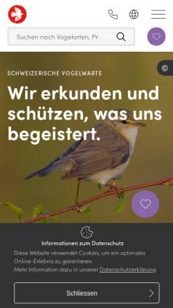 Vorschau der mobilen Webseite www.vogelwarte.ch, Schweizerische Vogelwarte