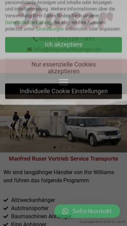 Vorschau der mobilen Webseite manfred-ruser.de, Vertrieb - Service - Transporte, Manfred Ruser
