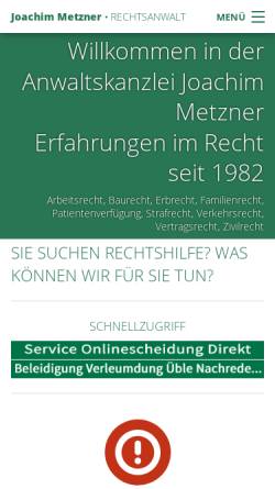 Vorschau der mobilen Webseite www.rechtsanwalt-metzner.de, Anwaltskanzlei Joachim Metzner