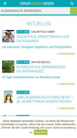 Vorschau der mobilen Webseite forumandersreisen.de, forum anders reisen e.V