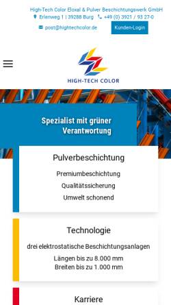 Vorschau der mobilen Webseite www.hightechcolor.de, Eloxal & Pulverbeschichtungwerk GmbH