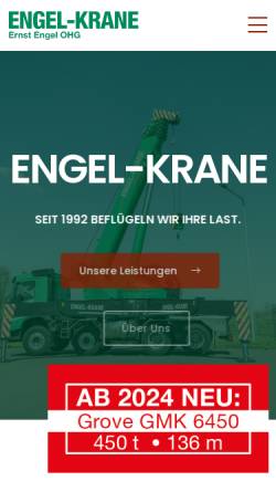 Vorschau der mobilen Webseite www.engel-krane.de, Engel-Krane