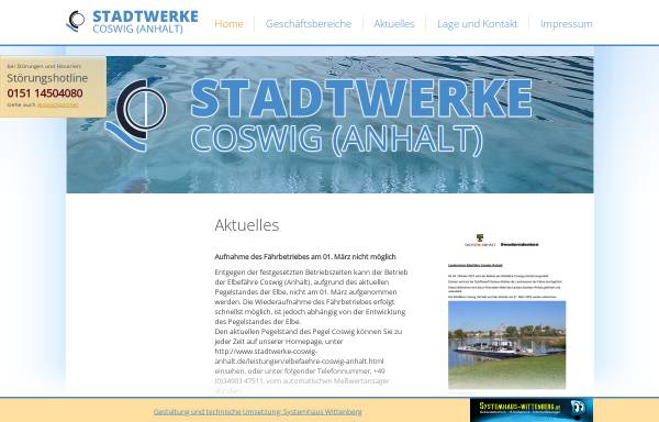 Vorschau von www.stadtwerke-coswig-anhalt.de, Stadtwerke Coswig