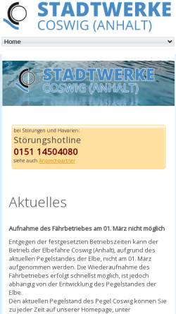 Vorschau der mobilen Webseite www.stadtwerke-coswig-anhalt.de, Stadtwerke Coswig