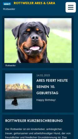 Vorschau der mobilen Webseite www.rottweiler-ares.at, Rottweiler Ares