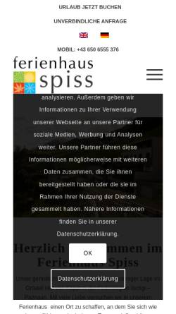 Vorschau der mobilen Webseite spiss-kappl.at, Ferienhaus Spiss
