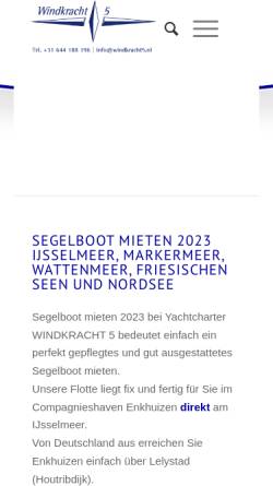 Vorschau der mobilen Webseite www.yachtcharter-windkracht5.de, Windkracht 5
