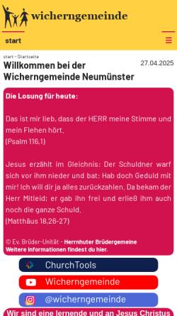 Vorschau der mobilen Webseite www.wicherngemeinde-nms.de, Ev.-luth. Wicherngemeinde Neumünster