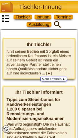 Vorschau der mobilen Webseite www.tischler-innung-bremen.de, Tischler-Innung Bremen