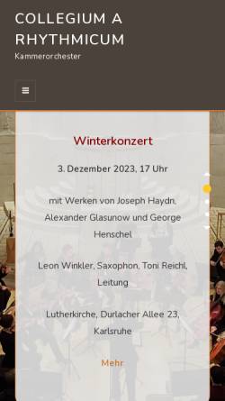 Vorschau der mobilen Webseite www.collegium-a-rhythmicum.de, Collegium a Rhythmicum Karlsruhe