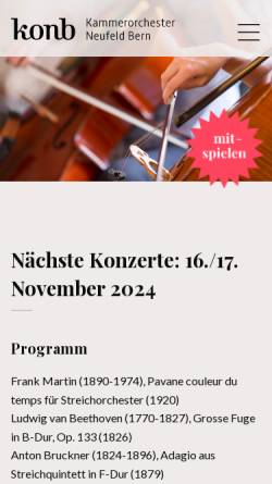 Vorschau der mobilen Webseite www.konb.ch, Kammerorchester Neufeld-Bern