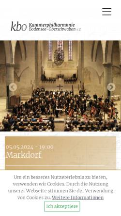 Vorschau der mobilen Webseite www.kammerphilharmoniebo.de, Kammerphilharmonie Bodensee-Oberschwaben