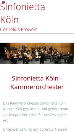 Vorschau der mobilen Webseite www.sinfonietta-koeln.de, Sinfonietta Köln