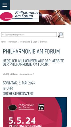 Vorschau der mobilen Webseite www.philharmonie-am-forum.de, Philharmonie am Forum