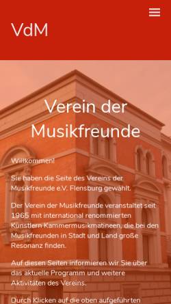Vorschau der mobilen Webseite www.musikfreunde-flensburg.de, Verein der Musikfreunde e.V. Flensburg