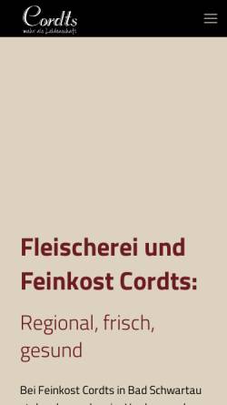 Vorschau der mobilen Webseite www.fleischerei-luebeck.de, Cordts Fleischwaren GmbH
