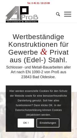 Vorschau der mobilen Webseite schlosserei-pross.de, Schlosserei und Metallbau Andreas Pross