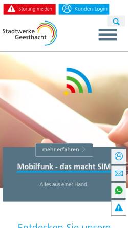 Vorschau der mobilen Webseite www.stadtwerke-geesthacht.de, Stadtwerke Geesthacht GmbH