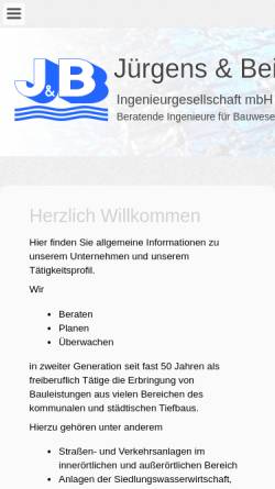 Vorschau der mobilen Webseite juergens-bein.de, Ingenieurgesellschaft mbH Jürgens & Bein